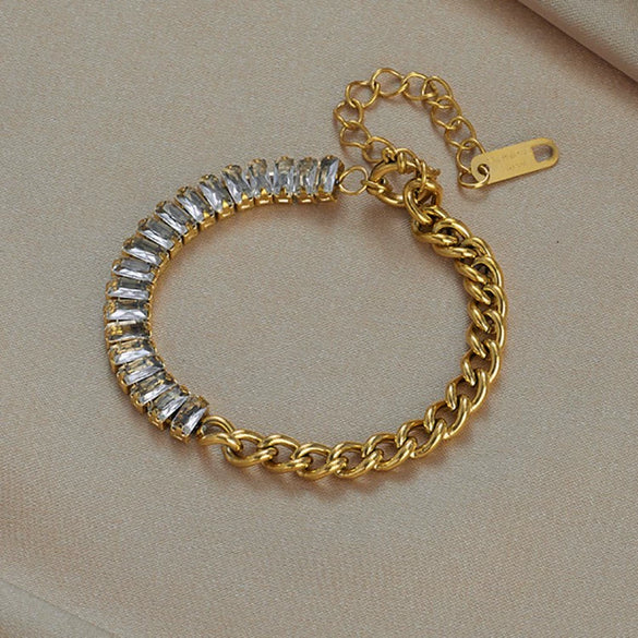 Wholesale Simple Design Colorful Transparent Long Row Diamond Geometric Titanium Steel Regular Chain Electroplated Unisex Daily Bracelet
