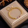 Wholesale Simple Design Colorful Transparent Long Row Diamond Titanium Steel Regular Chain Bracelet With Geometric Pattern And Electroplating Treatment