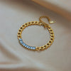 Wholesale Simple Design Colorful Transparent Long Row Diamond Titanium Steel Regular Chain Bracelet With Geometric Pattern And Electroplating Treatment