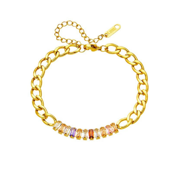 Wholesale Simple Design Colorful Transparent Long Row Diamond Titanium Steel Regular Chain Bracelet With Geometric Pattern And Electroplating Treatment