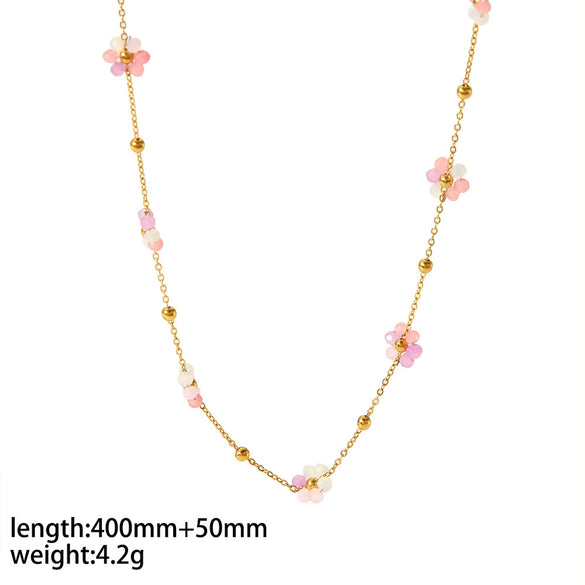 Wholesale Simple Design Cute Color Flower Jewelry Suit For Women Stainless Steel With Electroplating And Ball Chain Plants Flowers Pattern