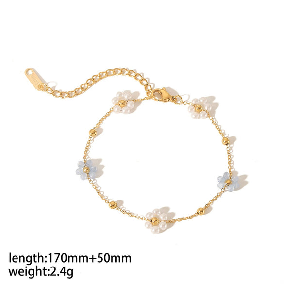 Wholesale Simple Design Cute Color Flower Jewelry Suit For Women Stainless Steel With Electroplating And Ball Chain Plants Flowers Pattern