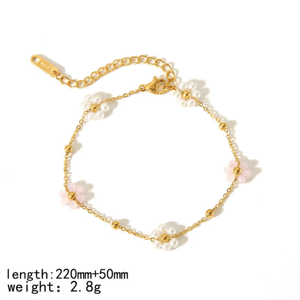 Wholesale Simple Design Cute Color Flower Jewelry Suit For Women Stainless Steel With Electroplating And Ball Chain Plants Flowers Pattern