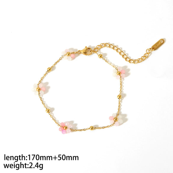 Wholesale Simple Design Cute Color Flower Jewelry Suit For Women Stainless Steel With Electroplating And Ball Chain Plants Flowers Pattern