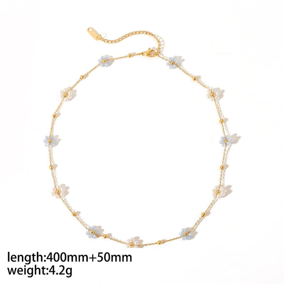 Wholesale Simple Design Cute Color Flower Jewelry Suit For Women Stainless Steel With Electroplating And Ball Chain Plants Flowers Pattern