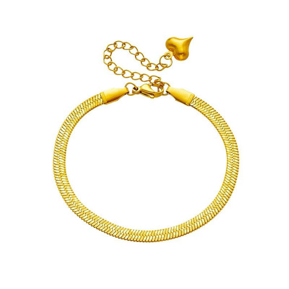 Wholesale Simple Design Titanium Steel Gold Plated Woven Printed Snake Bone Chain Heart Shaped Collar Bracelet Metal Jewelry