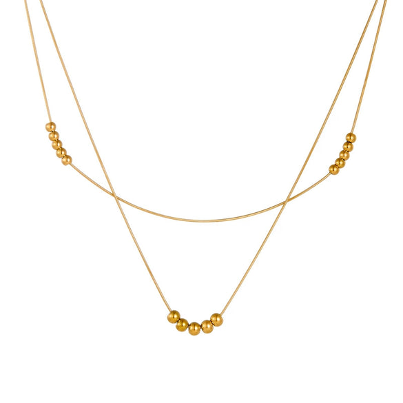 Wholesale Simple Double Layer Stacked Ball Beaded Snake Bone Chain Stainless Steel Jewelry Necklace With Geometric Pattern And Electroplating Treatment