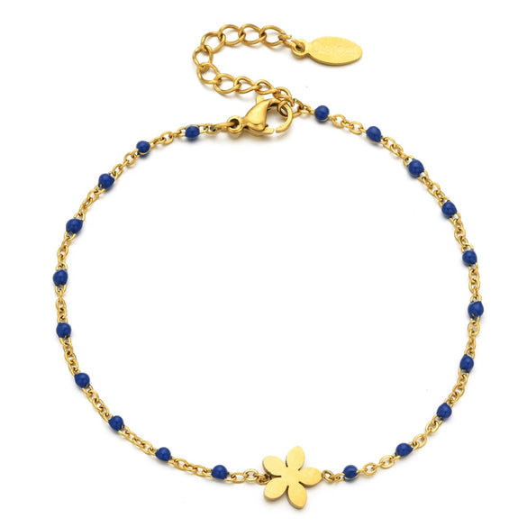 Wholesale Simple Drop Oil Rice Beads Bohemian Bracelet With Plum Blossom Pattern Stainless Steel Material Gold Plated