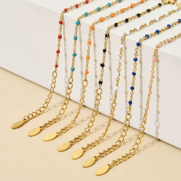 Wholesale Simple Drop Oil Rice Beads Bohemian Bracelet With Plum Blossom Pattern Stainless Steel Material Gold Plated