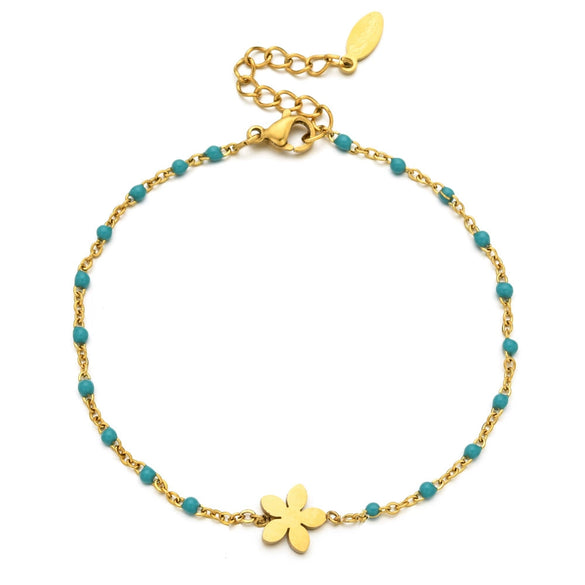 Wholesale Simple Drop Oil Rice Beads Bohemian Bracelet With Plum Blossom Pattern Stainless Steel Material Gold Plated