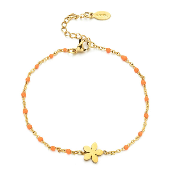 Wholesale Simple Drop Oil Rice Beads Bohemian Bracelet With Plum Blossom Pattern Stainless Steel Material Gold Plated