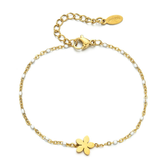 Wholesale Simple Drop Oil Rice Beads Bohemian Bracelet With Plum Blossom Pattern Stainless Steel Material Gold Plated