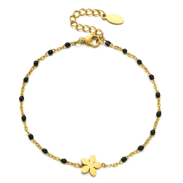 Wholesale Simple Drop Oil Rice Beads Bohemian Bracelet With Plum Blossom Pattern Stainless Steel Material Gold Plated
