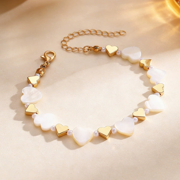 Wholesale Simple Electroplated Zinc Alloy Heart Beaded Necklace And Bracelet Set For Women
