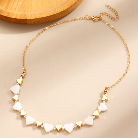 Wholesale Simple Electroplated Zinc Alloy Heart Beaded Necklace And Bracelet Set For Women