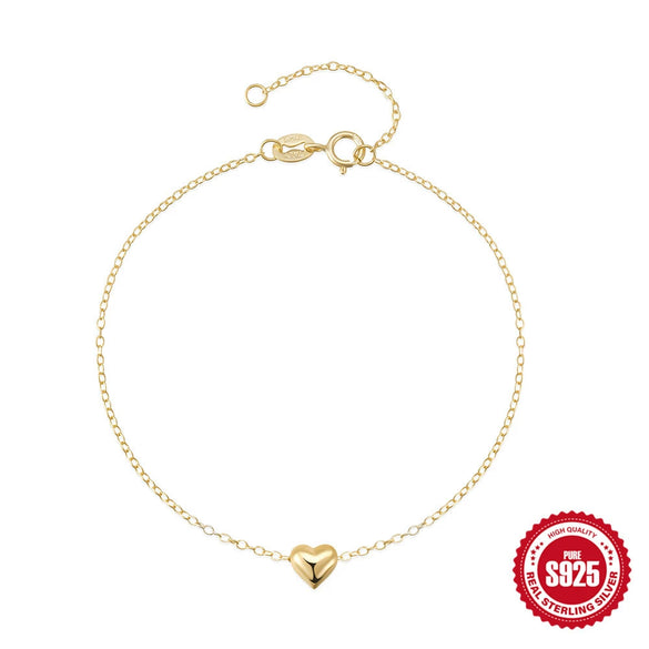 Wholesale Simple Elegant All Match Heart Shaped Glossy S925 Sterling Silver Electroplated Women's Bracelet