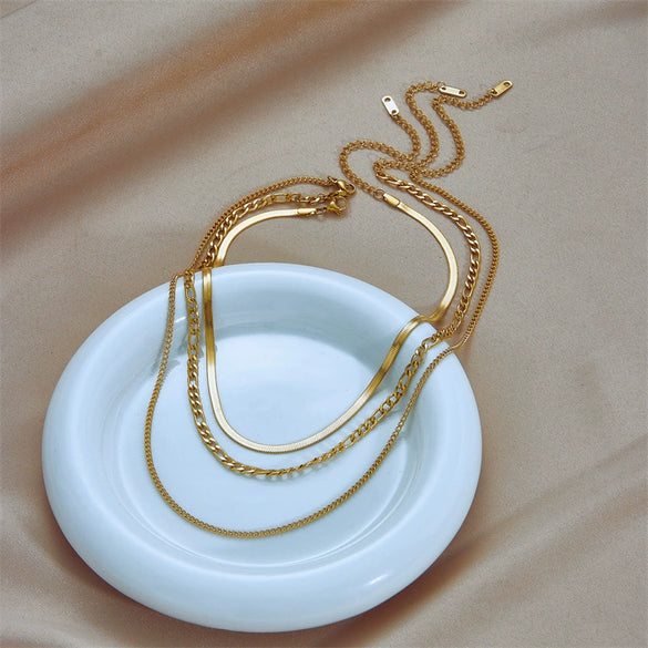 Wholesale Simple Elegant Multi Layer Titanium Steel Chain Necklace With Geometric Pattern And Electroplating For Women
