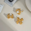 Wholesale Simple Fashion Bow Open Ring With Pearl Light Luxury Geometric Stainless Steel Jewelry Pvd Furnace Vacuum Real Gold Plated