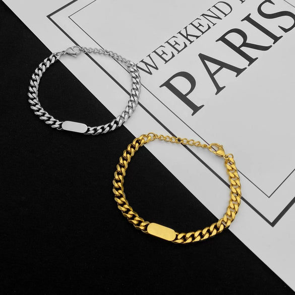 Wholesale Simple Fashion Casual Temperament Hiphop Ins Cold Style Unisex Cuban Bracelet Titanium Steel Geometric Polished