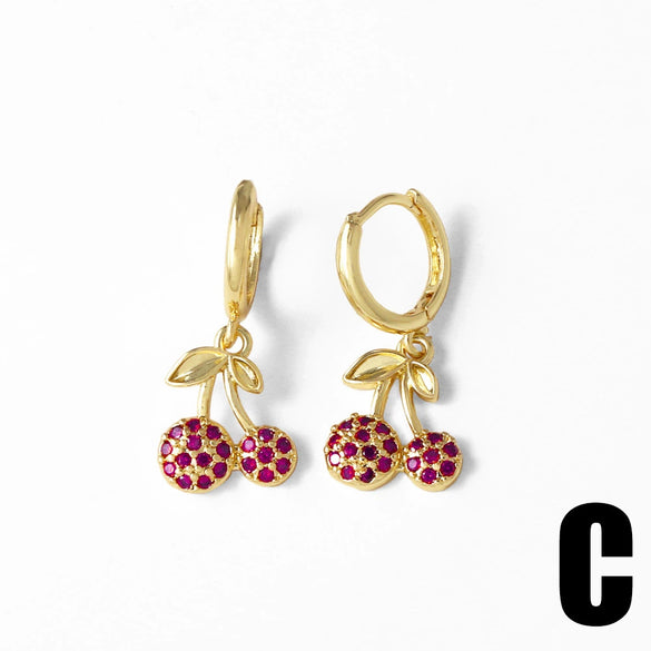 Wholesale Simple Fashion Fruit Cherry Earrings For Women Copper Gold Plated Electroplated
