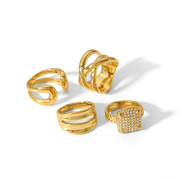 Wholesale Simple Fashion Geometric Line Ring Earrings Stainless Steel 18K Gold Plated