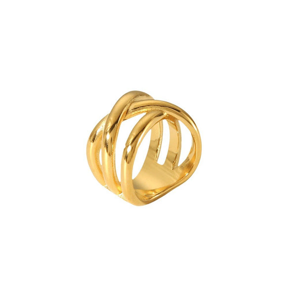 Wholesale Simple Fashion Geometric Line Ring Earrings Stainless Steel 18K Gold Plated