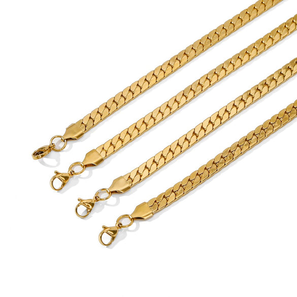 Wholesale Simple Fashion Gold Plated Necklace With Geometric And Wave Pattern Flat Square Encryption Grinding Chain