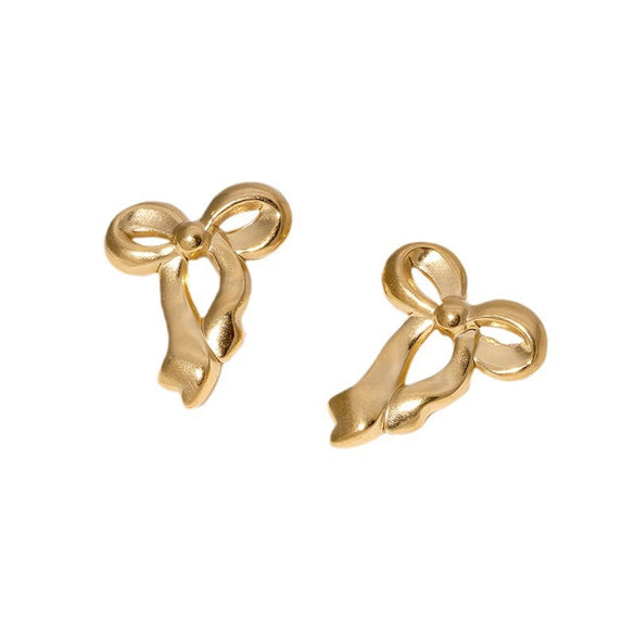 Wholesale Simple Fashion 18K Goldplated Sweet Stainless Steel Bow Earrings For Women