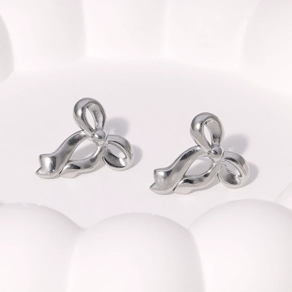 Wholesale Simple Fashion 18K Goldplated Sweet Stainless Steel Bow Earrings For Women