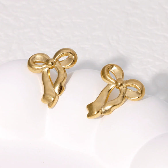 Wholesale Simple Fashion 18K Goldplated Sweet Stainless Steel Bow Earrings For Women