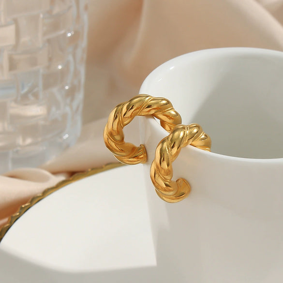 Wholesale Simple Fashion Light Luxury Elegant Stainless Steel 18K Gold Plated Solid Twist Geometric Earrings