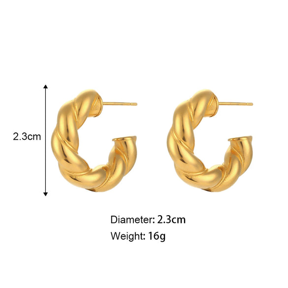 Wholesale Simple Fashion Light Luxury Elegant Stainless Steel 18K Gold Plated Solid Twist Geometric Earrings