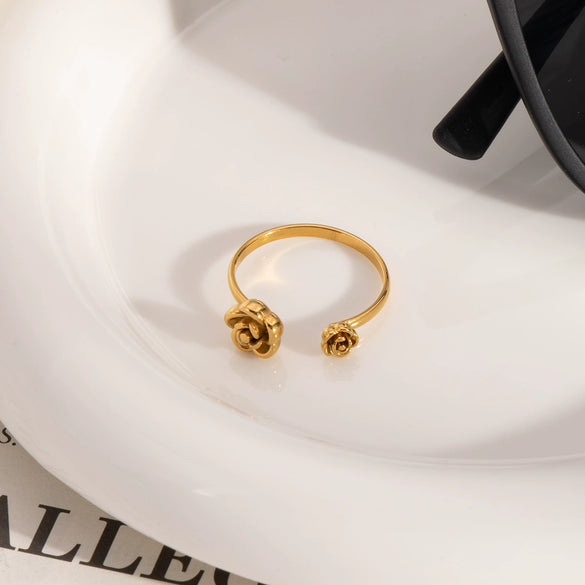 Wholesale Simple Fashion Light Luxury Rose Open Ring In Geometric Shape Made Of Stainless Steel With Pvd Furnace Vacuum Real Gold Plating