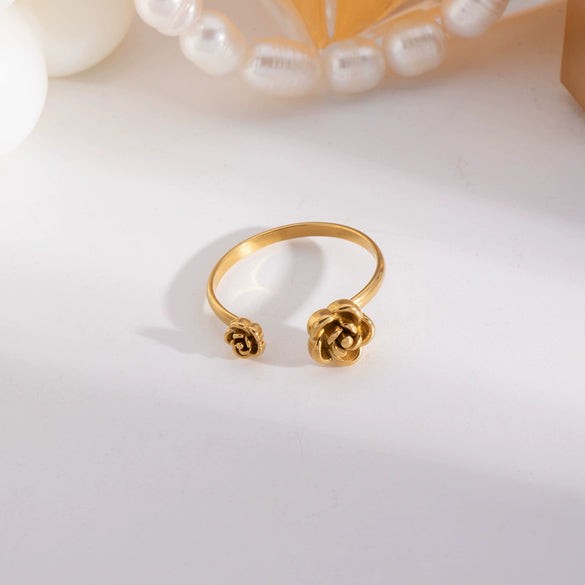 Wholesale Simple Fashion Light Luxury Rose Open Ring In Geometric Shape Made Of Stainless Steel With Pvd Furnace Vacuum Real Gold Plating