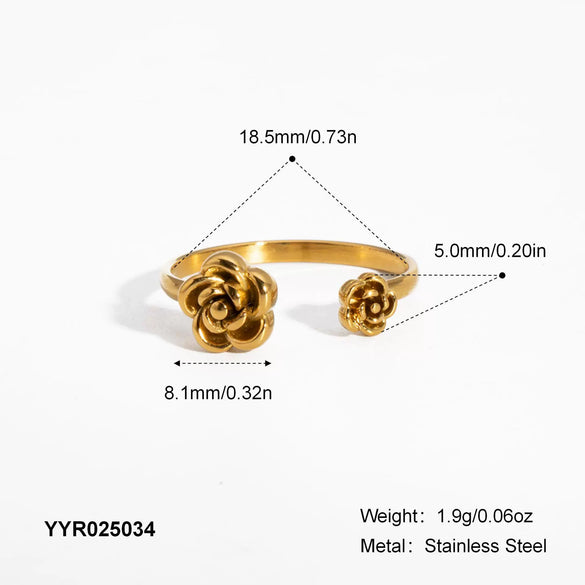 Wholesale Simple Fashion Light Luxury Rose Open Ring In Geometric Shape Made Of Stainless Steel With Pvd Furnace Vacuum Real Gold Plating