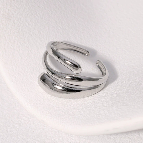 Wholesale Simple Fashion Open Stainless Steel Ring For Women With Geometric Pattern And Electroplating Treatment