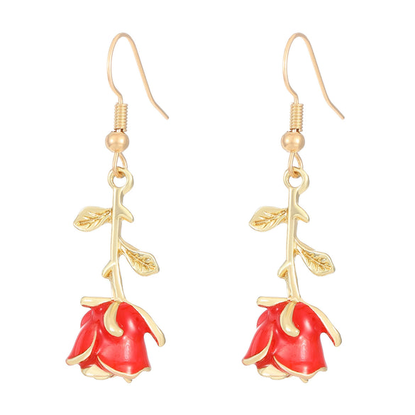 Wholesale Simple Fashion Rose Flower Earrings For Women Zinc Alloy Set With Diamonds