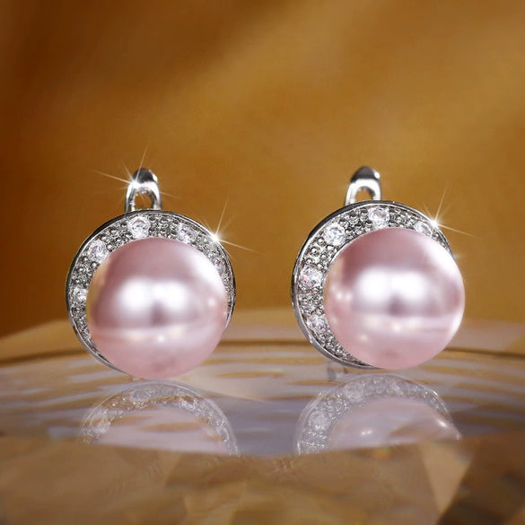 Wholesale Simple Fashion Round Zircon Artificial Pearl Earrings For Female Copper Material With Geometric Pattern