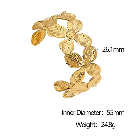 Wholesale Simple Flower Design Electroplated Stainless Steel Open Bracelet