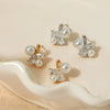 Wholesale Simple Flower Shaped Stainless Steel Inlaid Earrings With Pearl Zircon Electroplated
