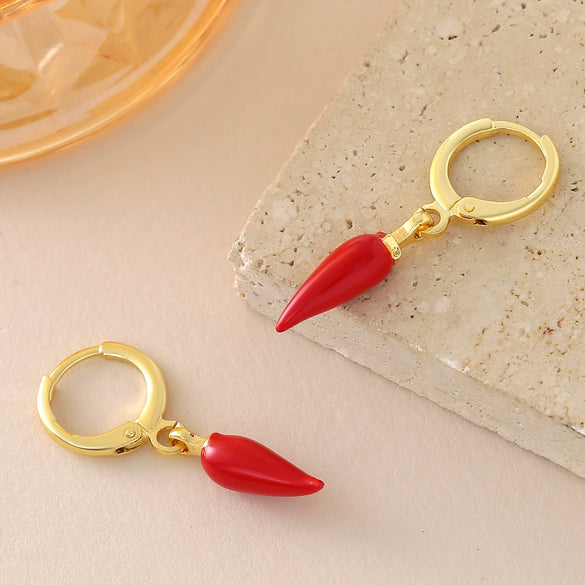 Wholesale Simple Food Series Copper 18K Gold Plated Chili Pendant Earrings For Women