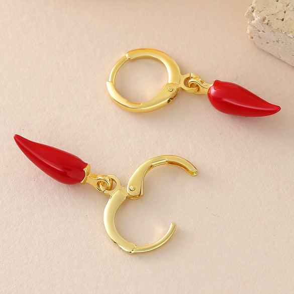 Wholesale Simple Food Series Copper 18K Gold Plated Chili Pendant Earrings For Women