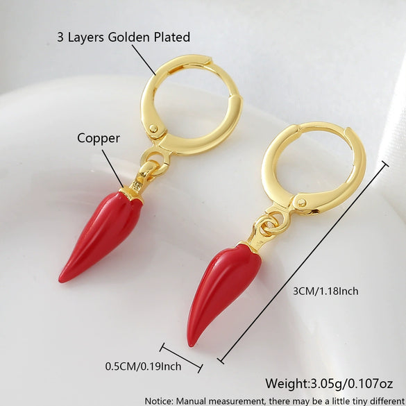 Wholesale Simple Food Series Copper 18K Gold Plated Chili Pendant Earrings For Women
