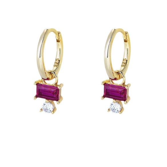 Wholesale Simple Fresh Square Red Zircon S925 Sterling Silver Earrings Geometric Style