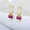 Wholesale Simple Fresh Square Red Zircon S925 Sterling Silver Earrings Geometric Style