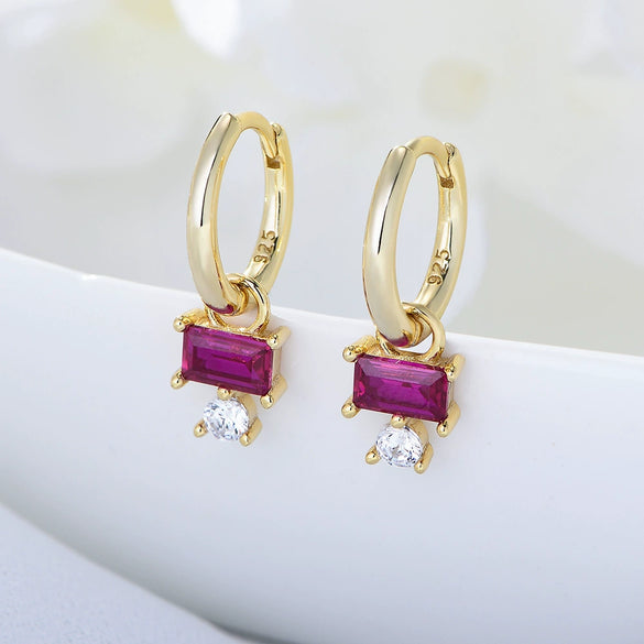 Wholesale Simple Fresh Square Red Zircon S925 Sterling Silver Earrings Geometric Style