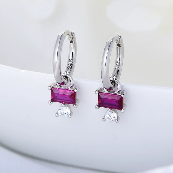 Wholesale Simple Fresh Square Red Zircon S925 Sterling Silver Earrings Geometric Style