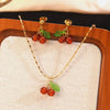 Wholesale Simple Fruit Pattern Electroplated Stainless Steel Jewelry Set Including Cherry Necklaces And Earrings For Women