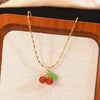 Wholesale Simple Fruit Pattern Electroplated Stainless Steel Jewelry Set Including Cherry Necklaces And Earrings For Women