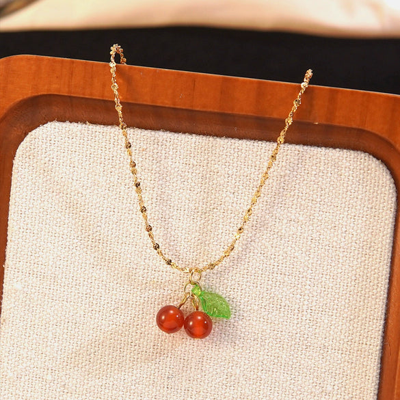 Wholesale Simple Fruit Pattern Electroplated Stainless Steel Jewelry Set Including Cherry Necklaces And Earrings For Women